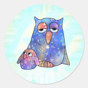 Sticker Rond Chouette bleue