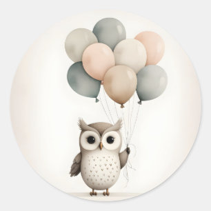 Sticker Rond Chouette boho minimaliste avec ballons