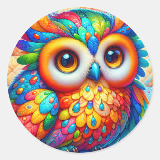 Sticker Rond Chouette Colorée Adorable