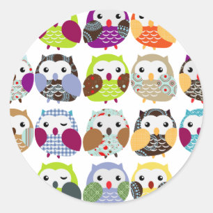 Sticker Rond Chouette colorée Motif