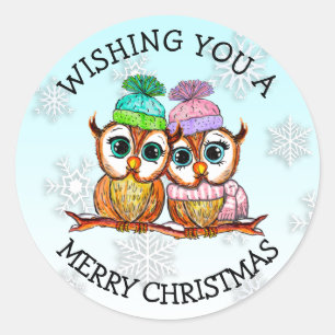 Sticker Rond Chouette Couple Joyeux Noël