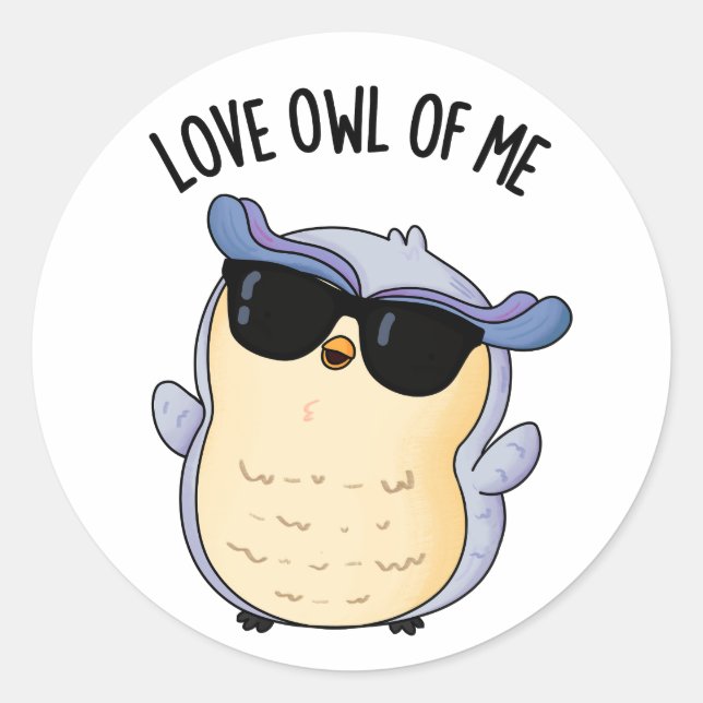 Sticker Rond Chouette D'Amour De Moi Drôle Jeu D'Oiseaux (Devant)