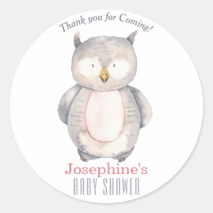 Sticker Rond Chouette d'aquarelle douce Baby shower neutre