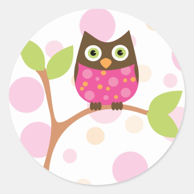 Sticker Rond Chouette de bébé rose vif (Devant)
