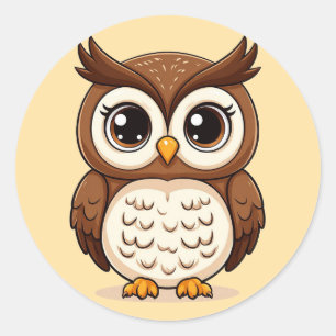 Sticker Rond Chouette de dessin animé adorable avec de grands y