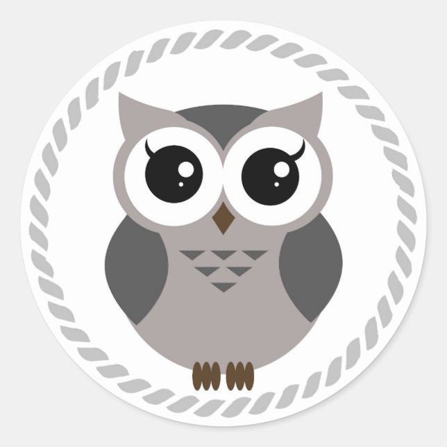 Sticker Rond Chouette de dessin gris à l'intérieur d'un anneau  (Devant)