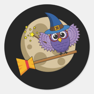 Sticker Rond Chouette de l'Assistant de dessin animé volant sur
