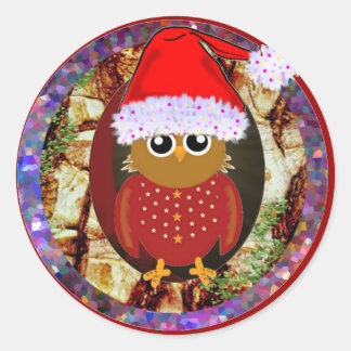 Sticker Rond Chouette de Noël