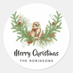 Sticker Rond Chouette de Noël à l'aquarelle