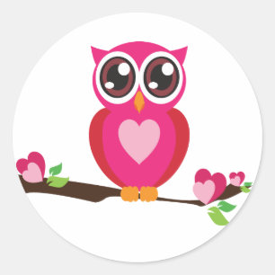Sticker Rond Chouette des Coeurs