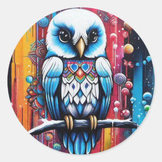 Sticker Rond Chouette d'inspiration bleu Alaska