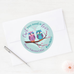 Sticker Rond Chouette dont vous avez besoin est amour Caricatur