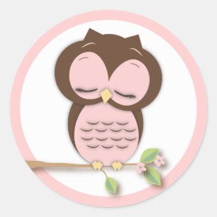Sticker Rond Chouette douce petite fille endormie sur une branc