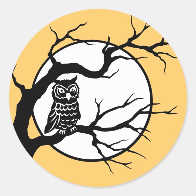 Sticker Rond Chouette éffrayante dans l'arbre (Devant)