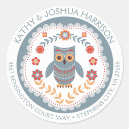 Sticker Rond Chouette et fleurs de style scandinave Adresse de 