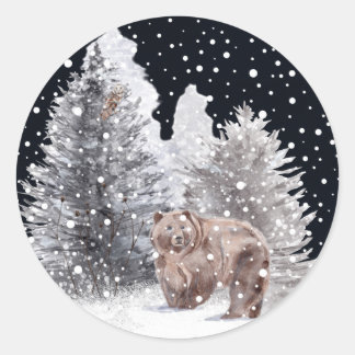 Sticker Rond Chouette et ours Brown