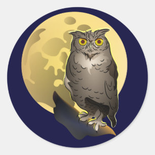 Sticker Rond Chouette et Pleine lune