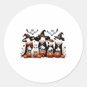 Sticker Rond Chouette fantôme Vaches Halloween Animaux Vache Lo