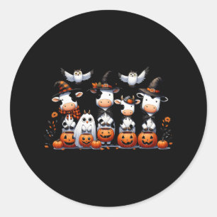 Sticker Rond Chouette fantôme Vaches Halloween Animaux Vache Lo