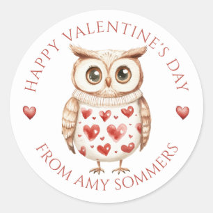 Sticker Rond Chouette Heureuse Sainte-Valentin de l'aquarelle