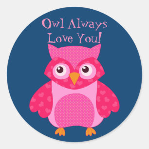 Sticker Rond Chouette Love You Valentine Round Sticker, Glossy