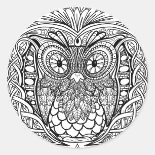 Sticker Rond Chouette Mandala nouée Noir et blanc
