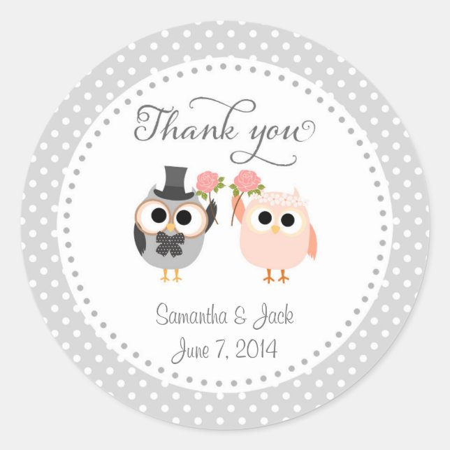 Sticker Rond Chouette Mariage Merci (Devant)