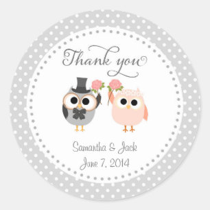 Sticker Rond Chouette Mariage Merci