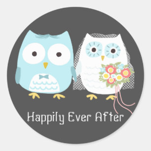 Sticker Rond Chouette mariée Mariage et mariée mignonne mariée 
