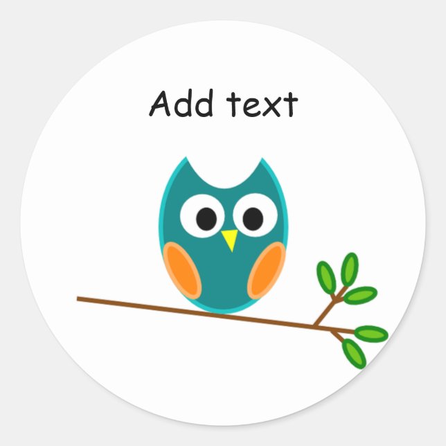 Sticker Rond Chouette : Modèle de Chouette bleue et d'or (Devant)