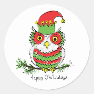 Sticker Rond Chouette Noël mignonne Enfants amusants
