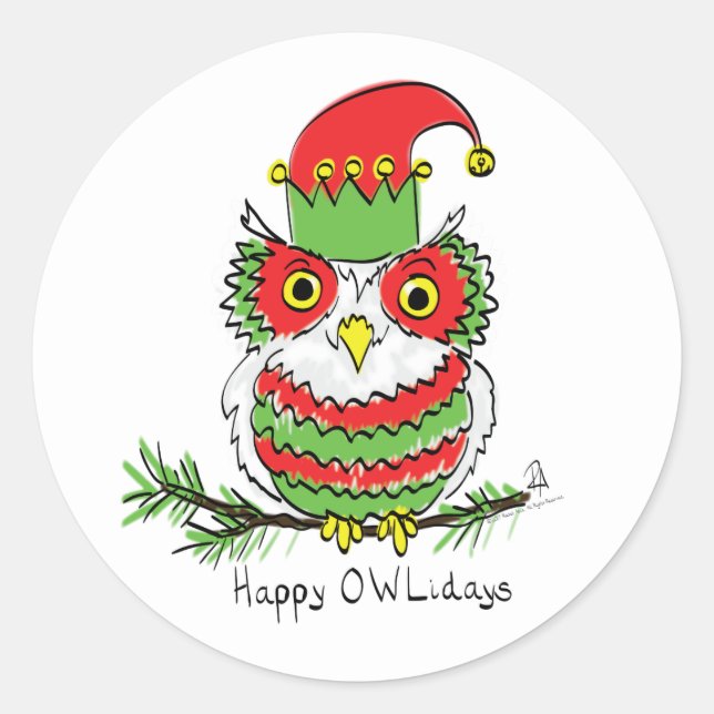 Sticker Rond Chouette Noël mignonne Enfants amusants (Devant)