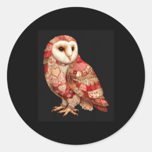 Sticker Rond Chouette patchwork fantaisiste avec motif de coeur