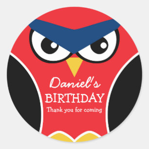 Sticker Rond Chouette rouge Noir Cute Chouette Anniversaire Sti