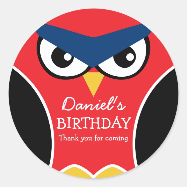 Sticker Rond Chouette rouge Noir Cute Chouette Anniversaire Sti (Devant)