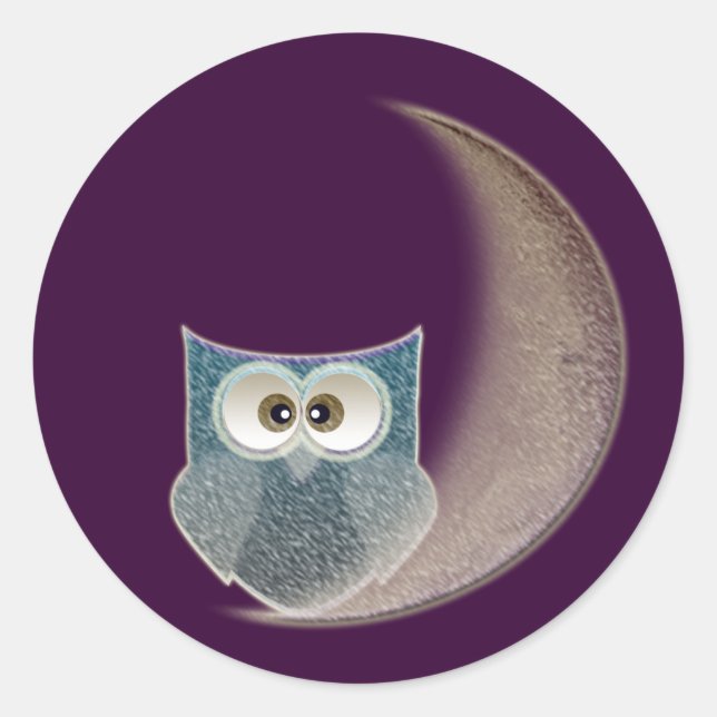 Sticker Rond Chouette sur la Lune (Devant)