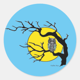 Sticker Rond Chouette sur un arbre
