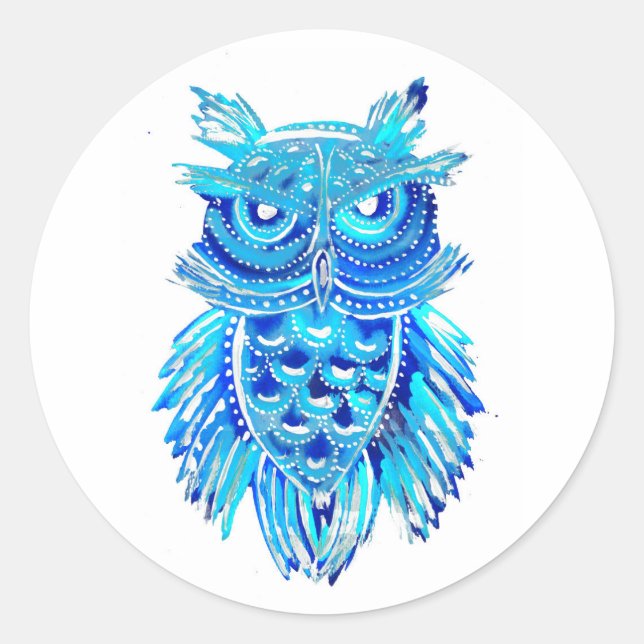 Sticker Rond Chouette tribale bleue (Devant)