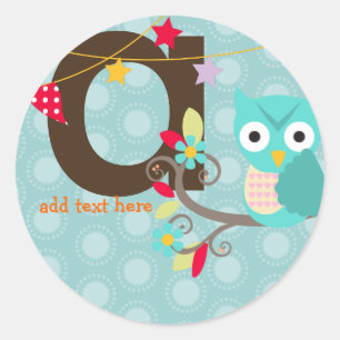 Sticker Rond Chouette turquoise/Bleue/do-it-yourself couleur/aj