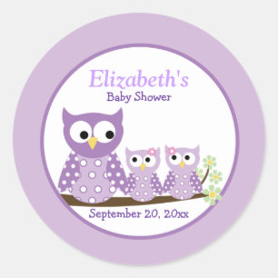Sticker Rond Chouette violette Twin Baby shower Favoriser Stick