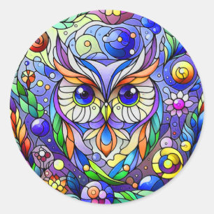 Sticker Rond Chouette Whimsical Avec Yeux Sapphire