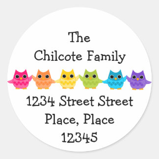 Sticker Rond Chouettes arc-en-ciel
