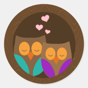 Sticker Rond Chouettes dans un nid