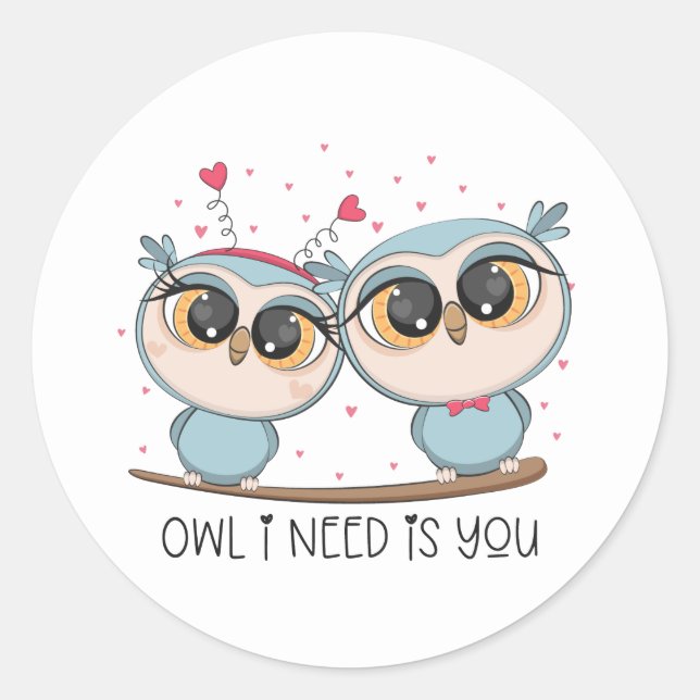 Sticker Rond Chouettes mignonnes en amour (Devant)