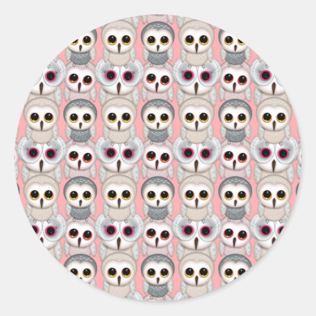 Sticker Rond Chouettes pour bébés sur Motif rose (Devant)