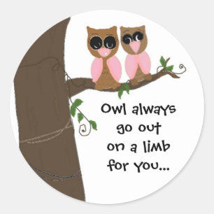 Sticker Rond Chouettes roses et marron mignonnes avec citation