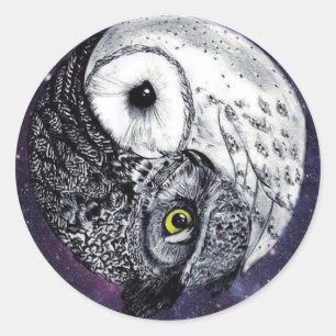 Sticker Rond Chouettes Yin Yang