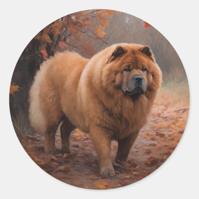 Sticker Rond Chow Chow à l'automne Feuilles automne Inspire (Devant)