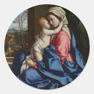 Sticker Rond Chrétien Child Embracing His Mother
