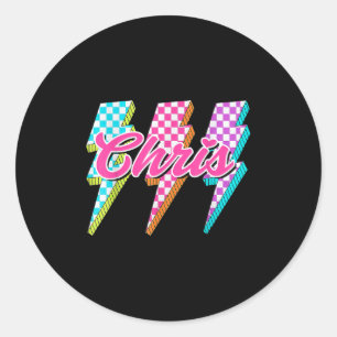 Sticker Rond Chris groovy éclair à carreaux j'aime mème